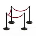 Montour Line Stanchion Post and Rope Kit Black, 4 Crown Top 3 Maroon Rope C-Kit-4-BK-CN-3-PVR-MN-PS